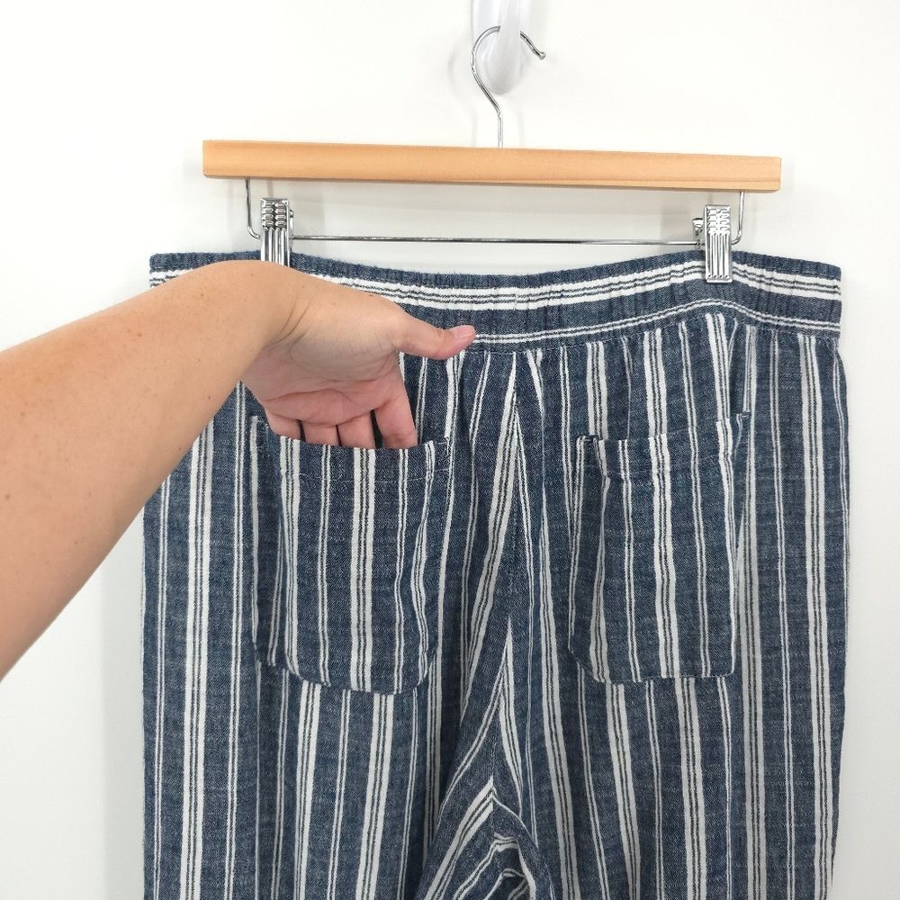 Old Navy Linen Cotton Wide Leg Pants Striped Pull-On Pockets Blue White Large - Picture 5 of 14
